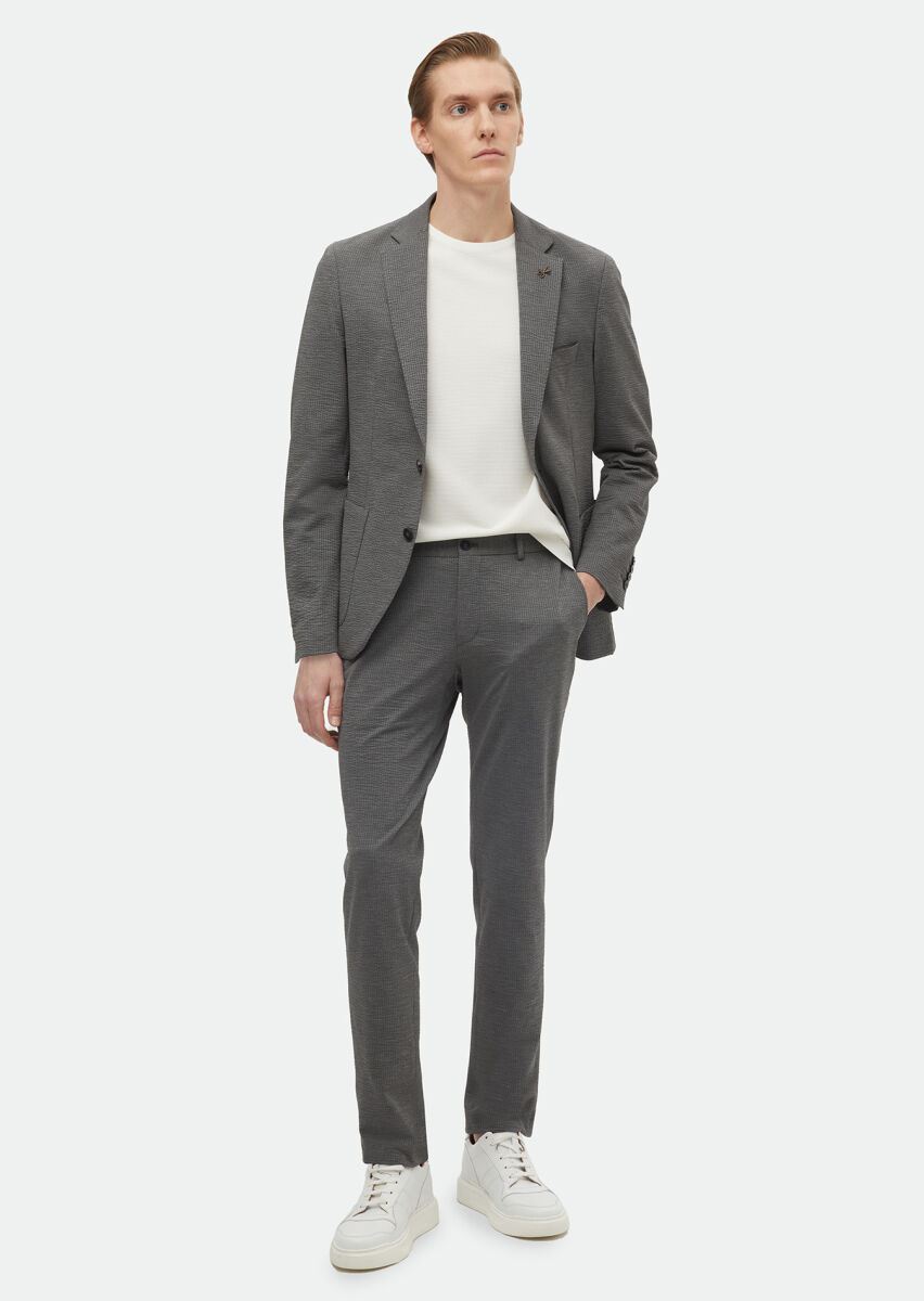Gri Desenli Comfort Fit Örme Takım Elbise - 3
