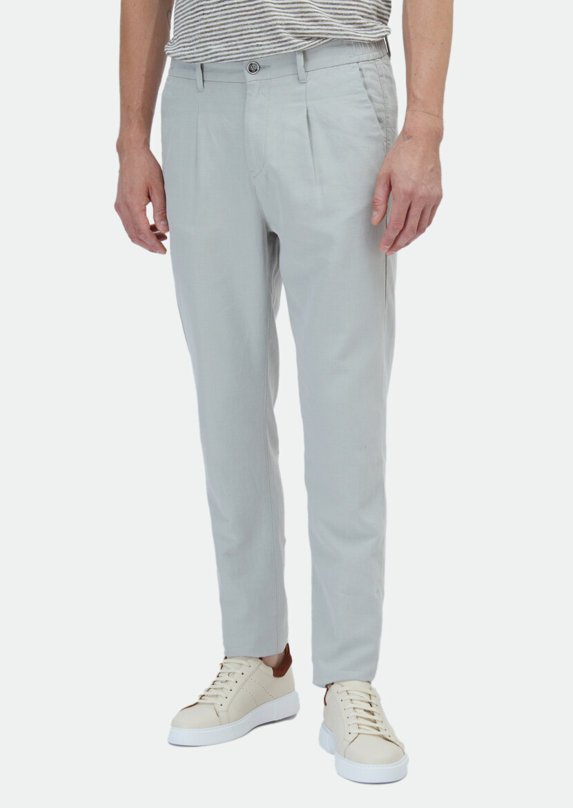 Gri Desenli Dokuma Jogging Fit Casual Pamuk Karışımlı Pantolon 
