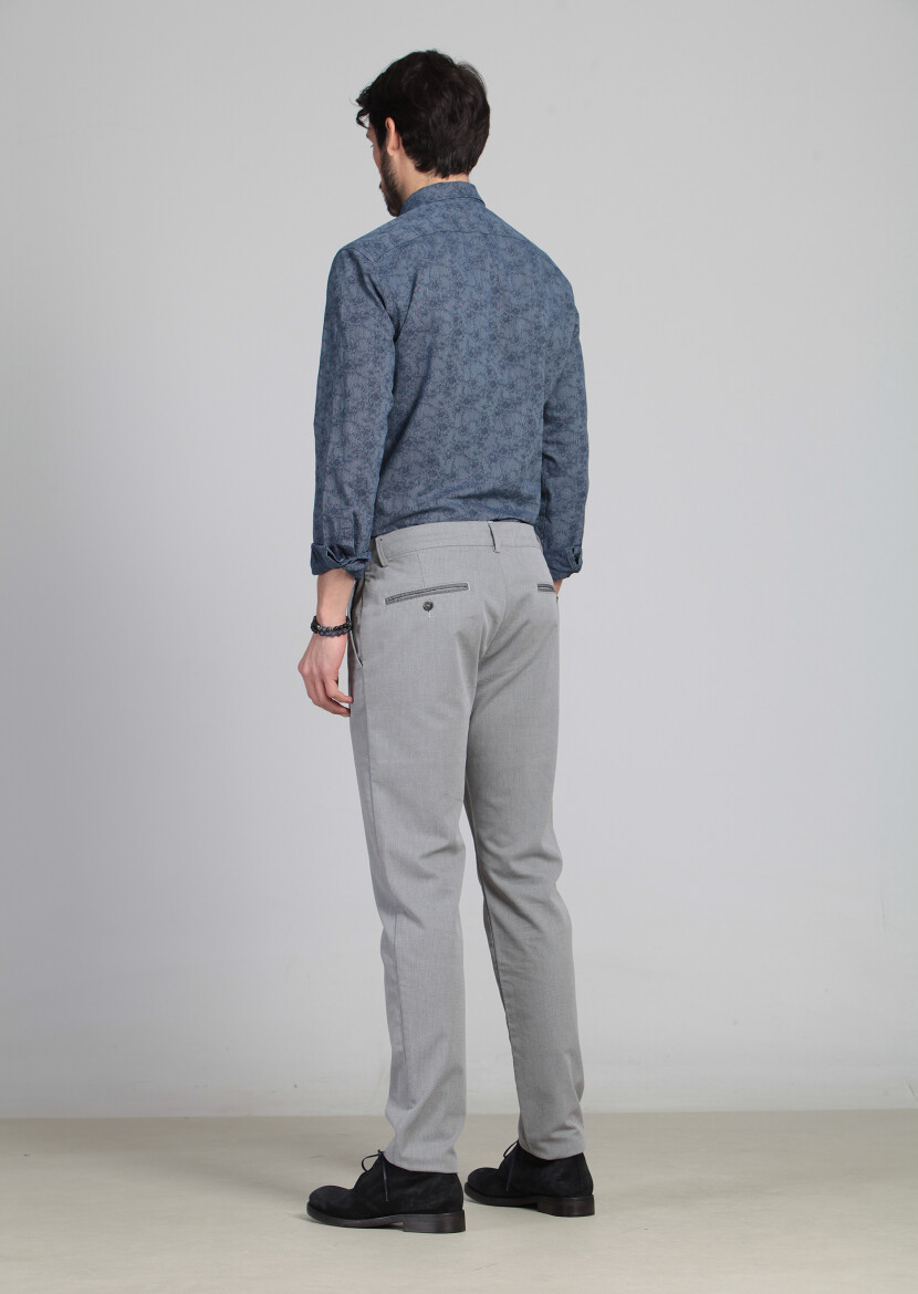Gri Desenli Dokuma Regular Fit Casual Pamuk Karışımlı Pantolon - 4