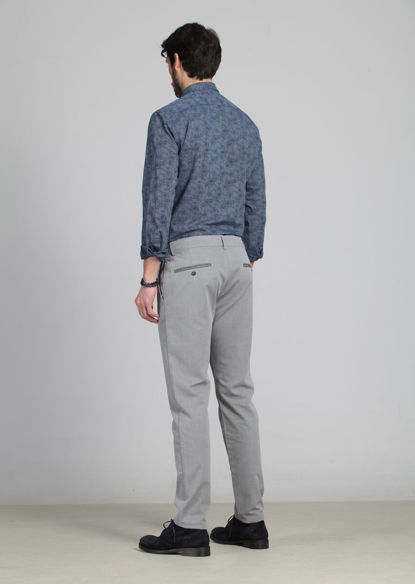 Gri Desenli Dokuma Regular Fit Casual Pamuk Karışımlı Pantolon - 4