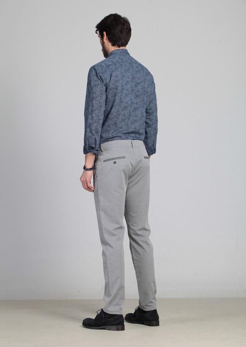 Gri Desenli Dokuma Regular Fit Casual Pamuk Karışımlı Pantolon - 5