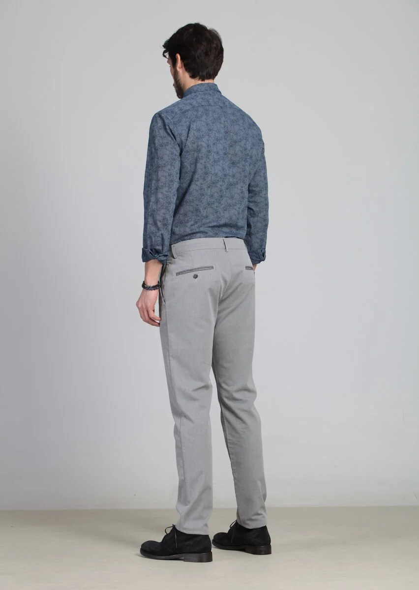 Gri Desenli Dokuma Regular Fit Casual Pamuk Karışımlı Pantolon - 5