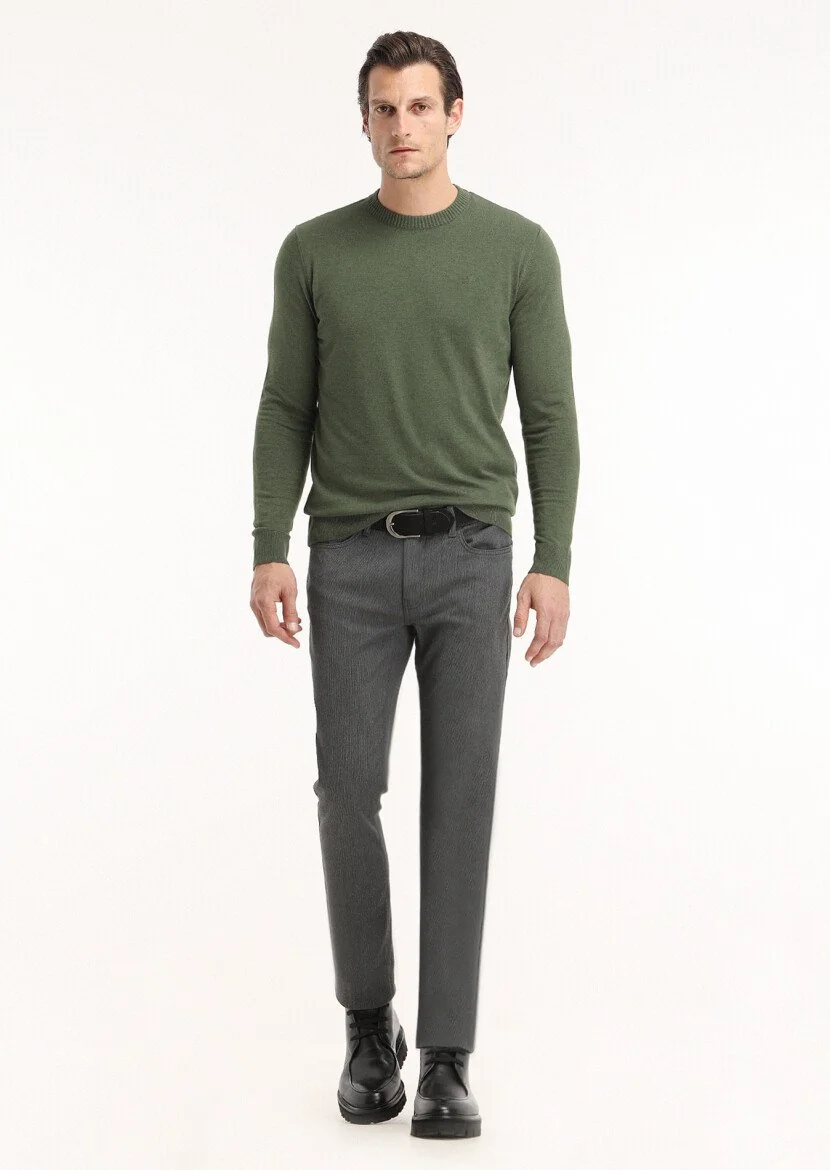 Gri Desenli Dokuma Slim Fit Casual Pamuk Karışımlı Pantolon - 1