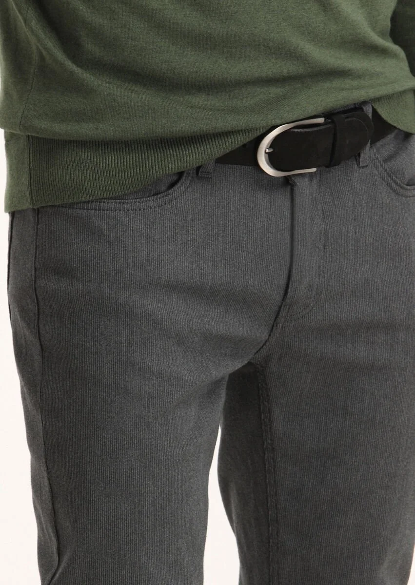 Gri Desenli Dokuma Slim Fit Casual Pamuk Karışımlı Pantolon - 3