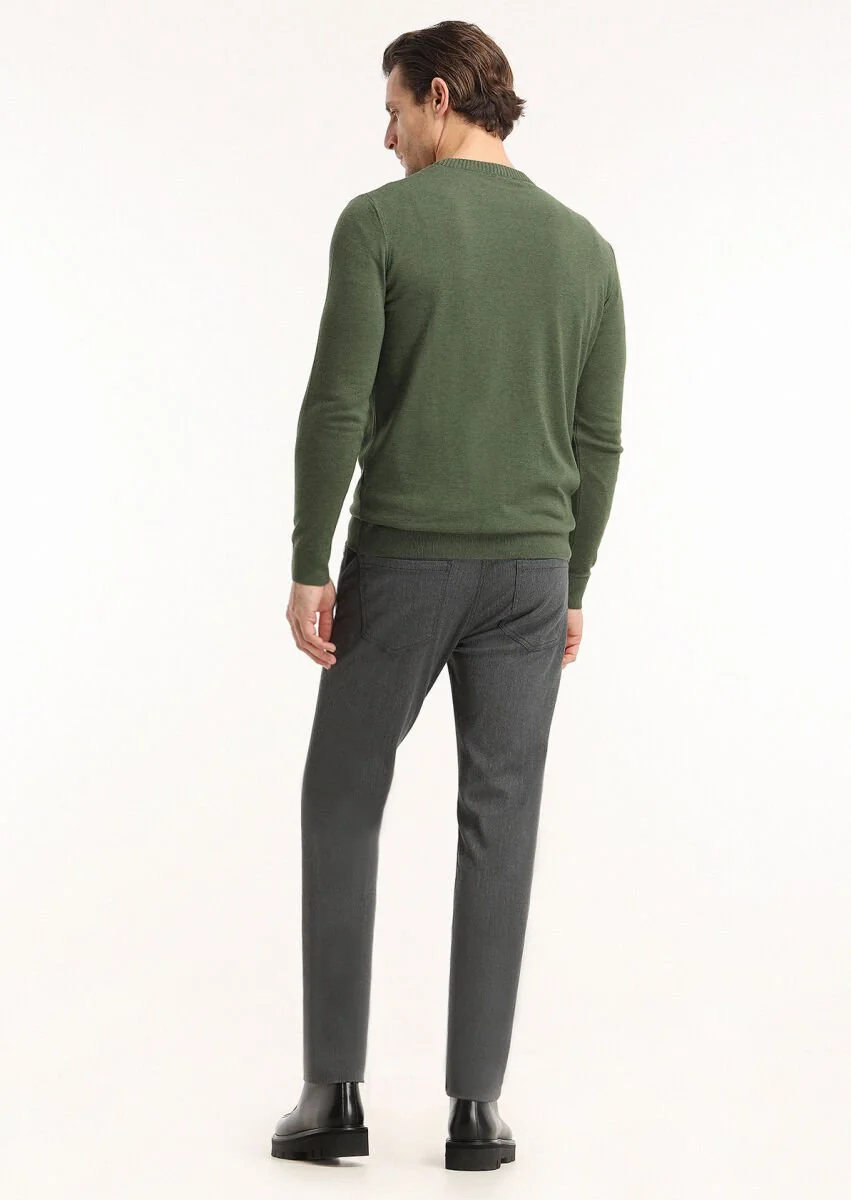 Gri Desenli Dokuma Slim Fit Casual Pamuk Karışımlı Pantolon - 4