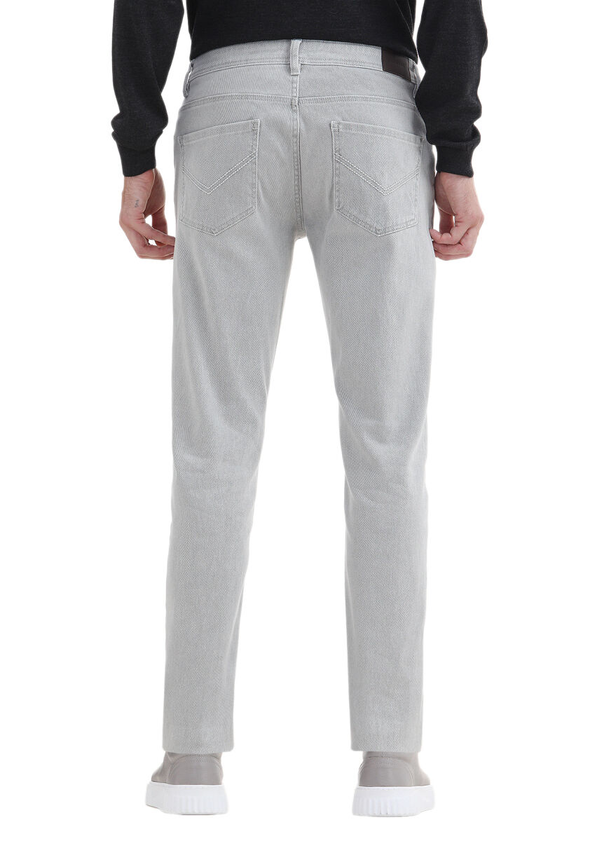 Gri Desenli Dokuma Slim Fit Casual Pamuk Karışımlı Pantolon - 3