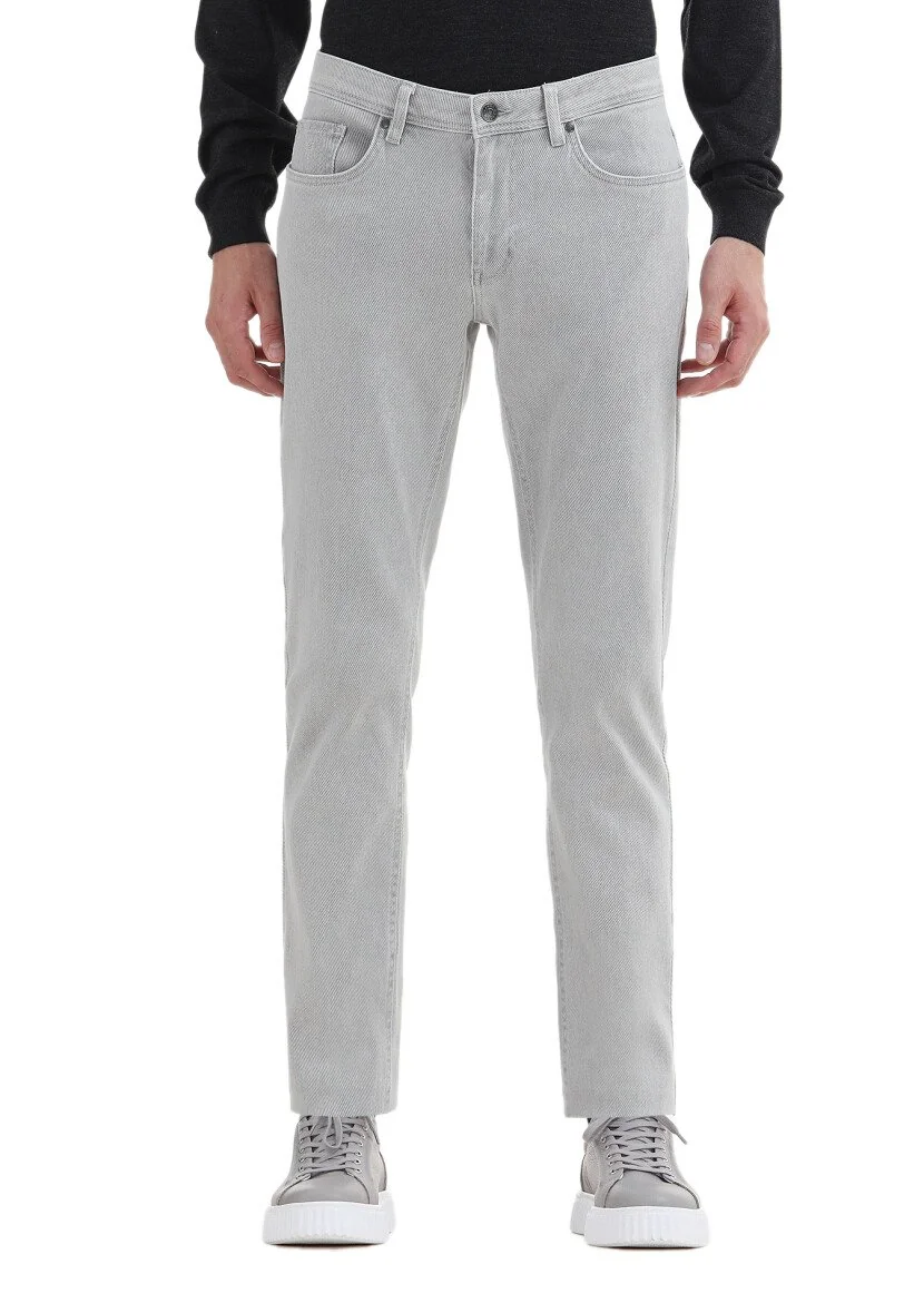 Gri Desenli Dokuma Slim Fit Casual Pamuk Karışımlı Pantolon 