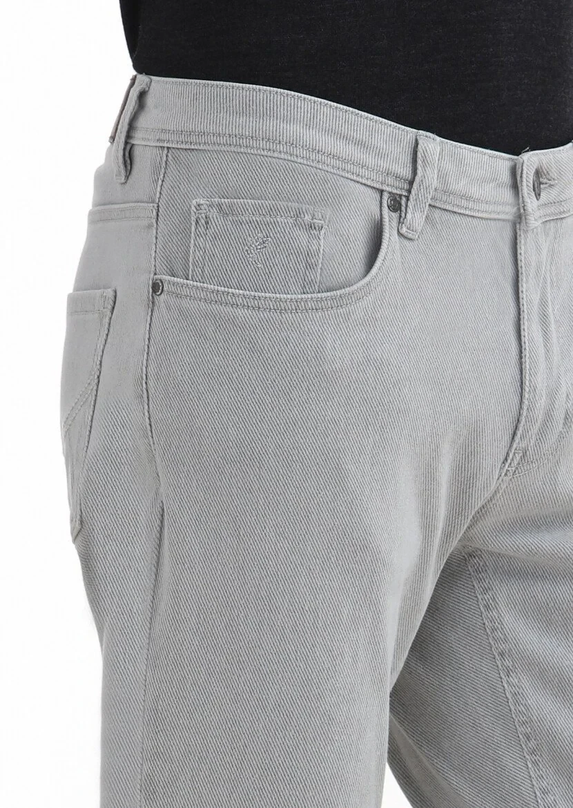 Gri Desenli Dokuma Slim Fit Casual Pamuk Karışımlı Pantolon - 3