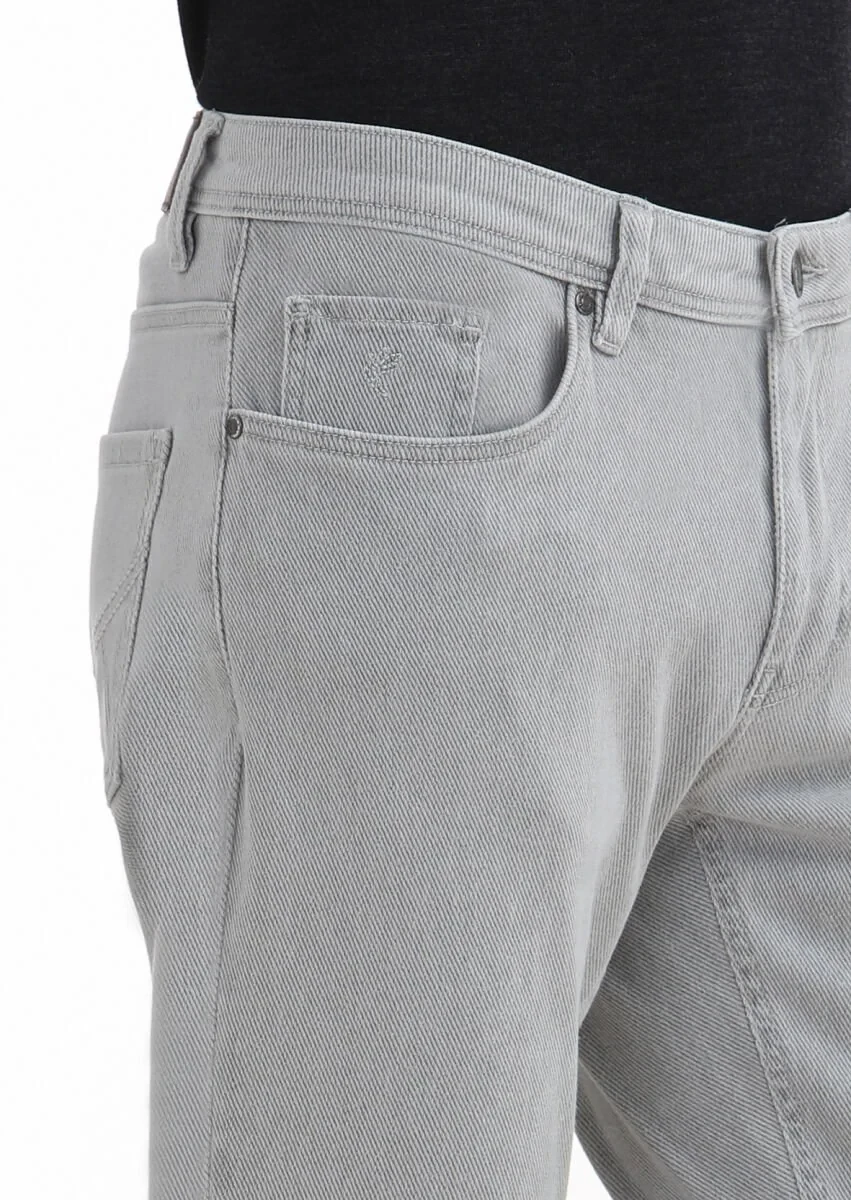 Gri Desenli Dokuma Slim Fit Casual Pamuk Karışımlı Pantolon - 3