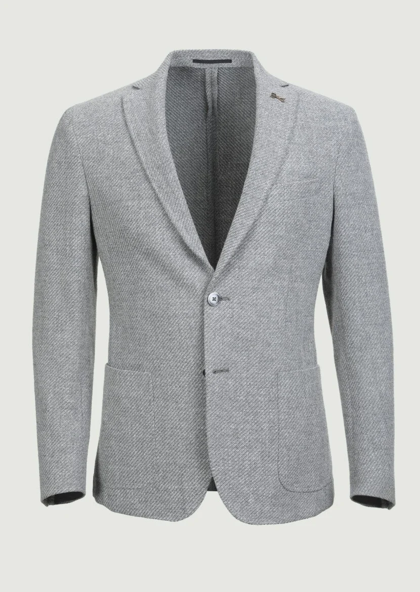 Gri Desenli Shirt Shoulder Slim Fit Yün Karışımlı Ceket - 6