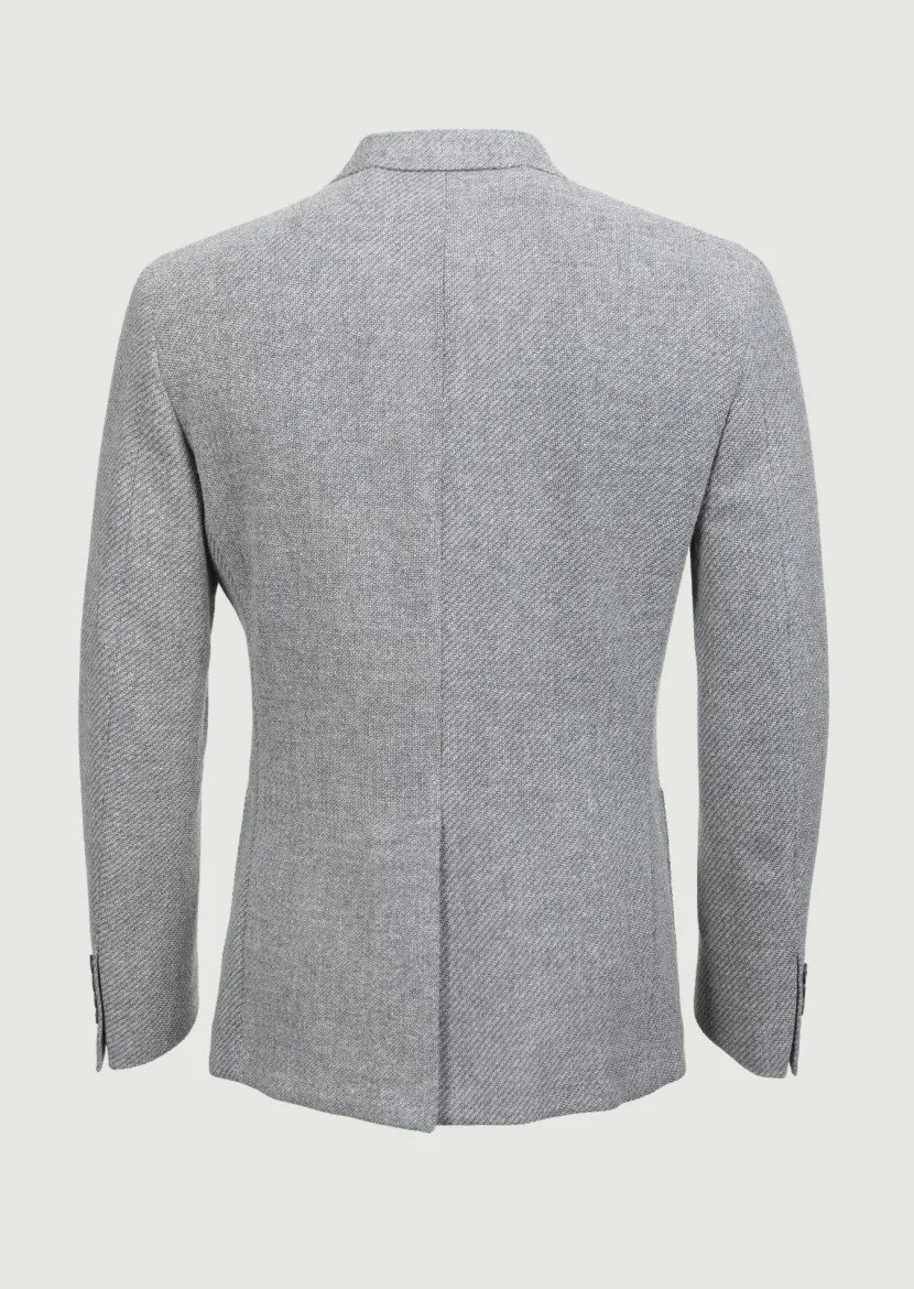 Gri Desenli Shirt Shoulder Slim Fit Yün Karışımlı Ceket - 7