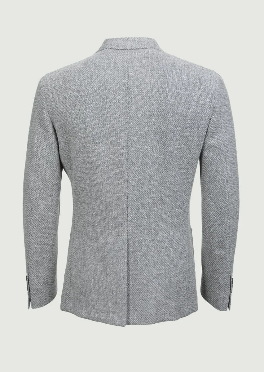 Gri Desenli Shirt Shoulder Slim Fit Yün Karışımlı Ceket - 7