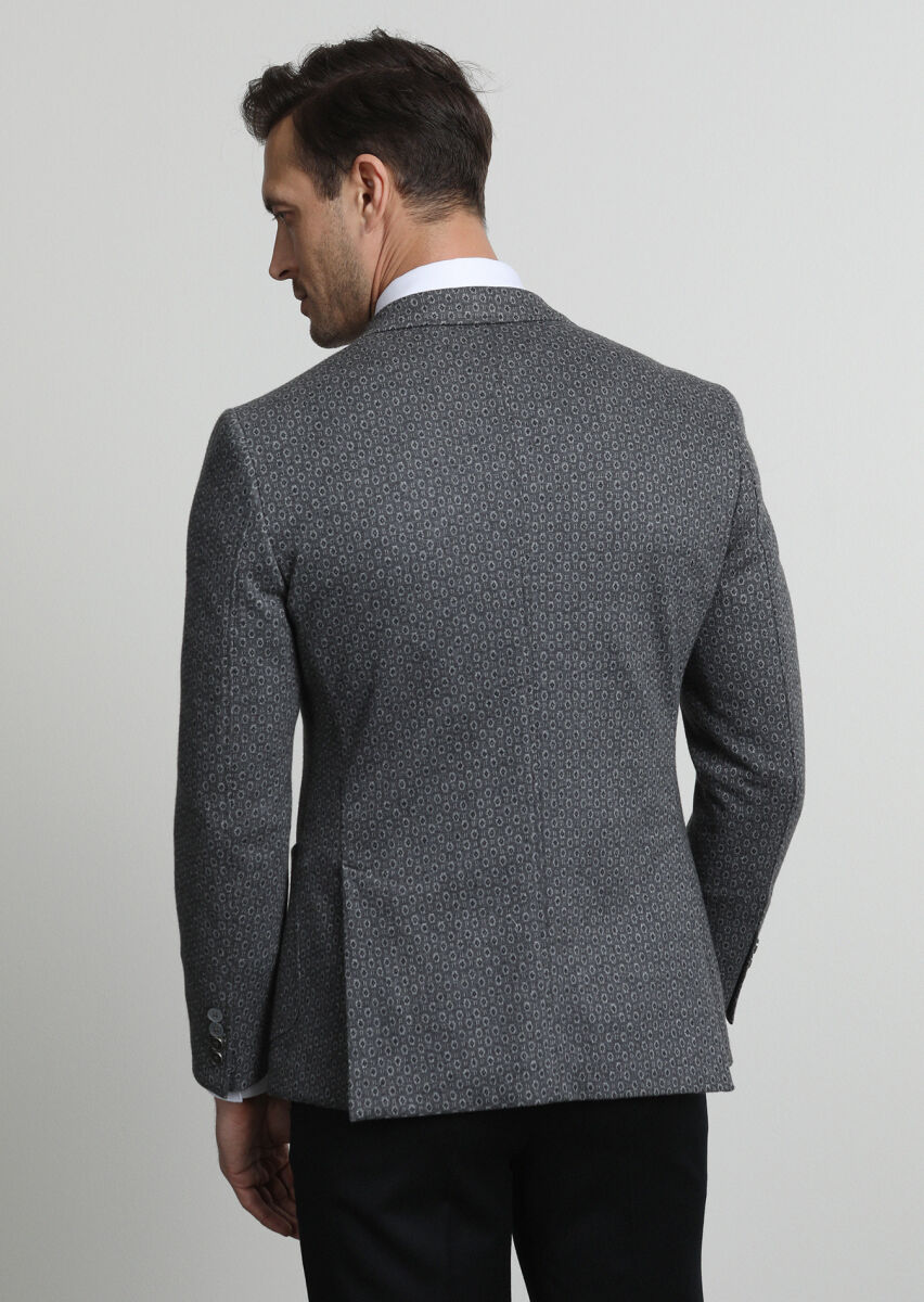 Gri Desenli Zeroweight Slim Fit Pamuk Karışımlı Örme Ceket - 3