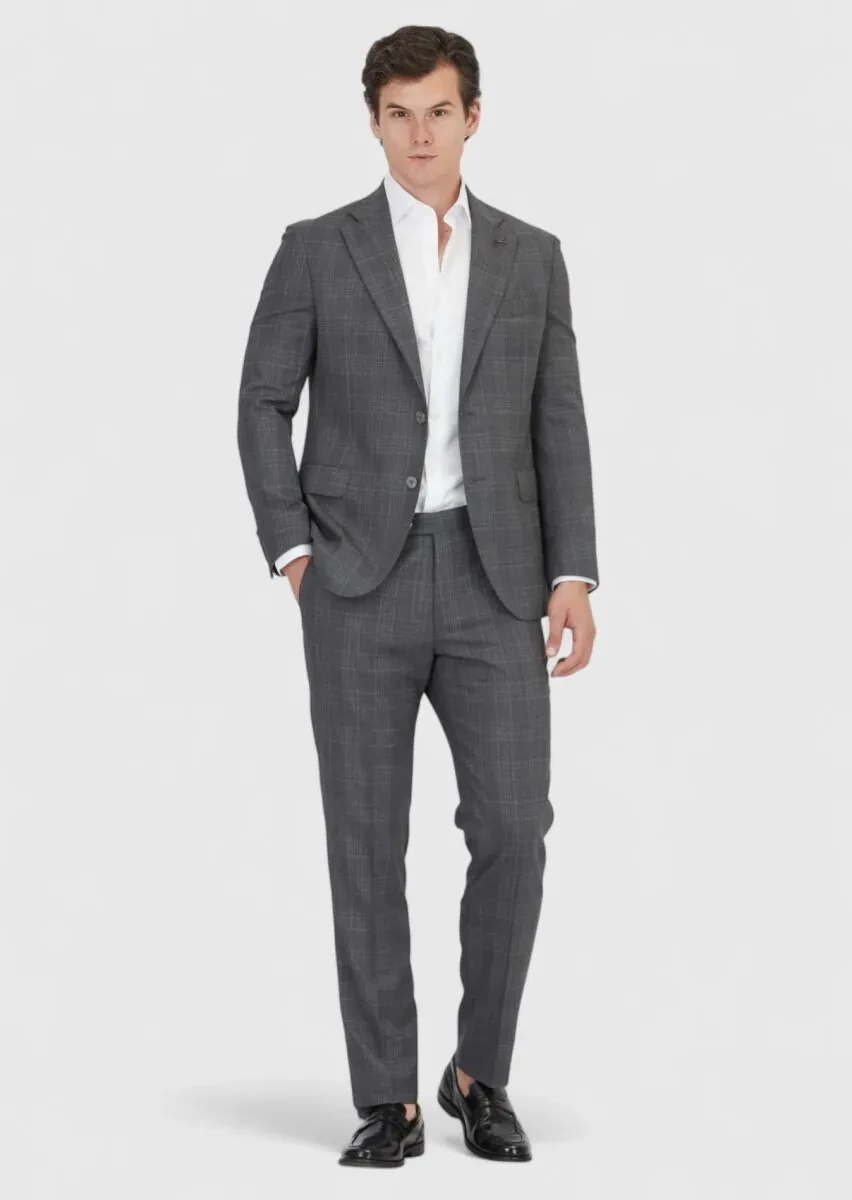 Gri Desenli Zeroweight Slim Fit Yün Karışımlı Takım Elbise - 2