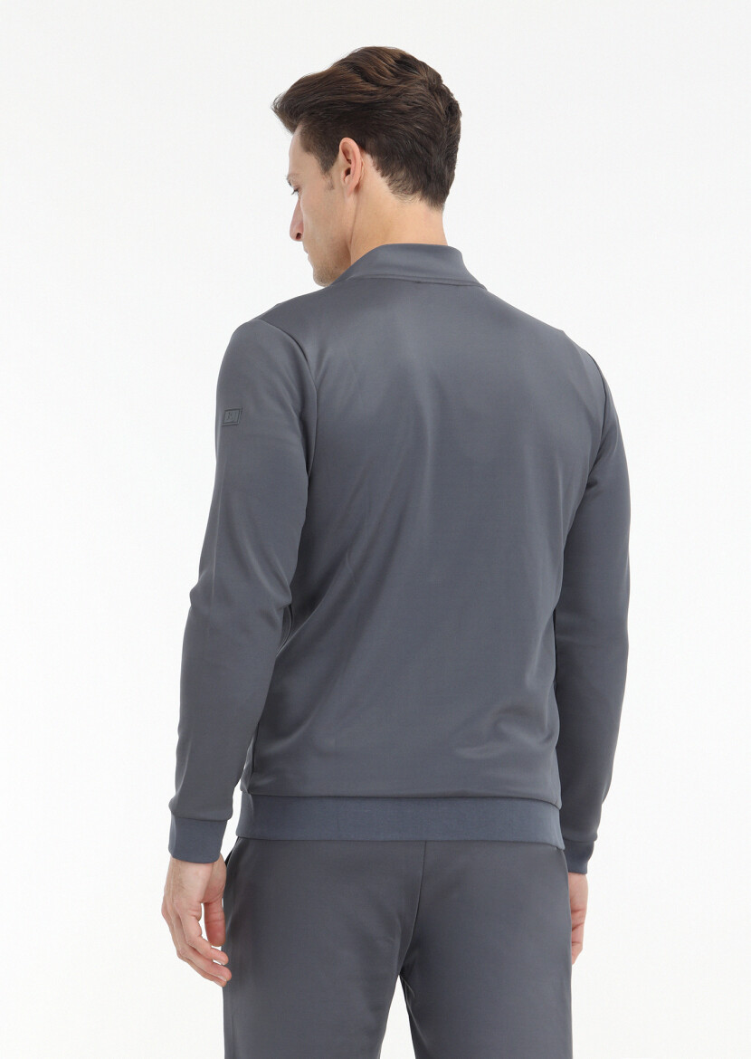 Gri Dik Yaka Düz Sweatshırt - 5