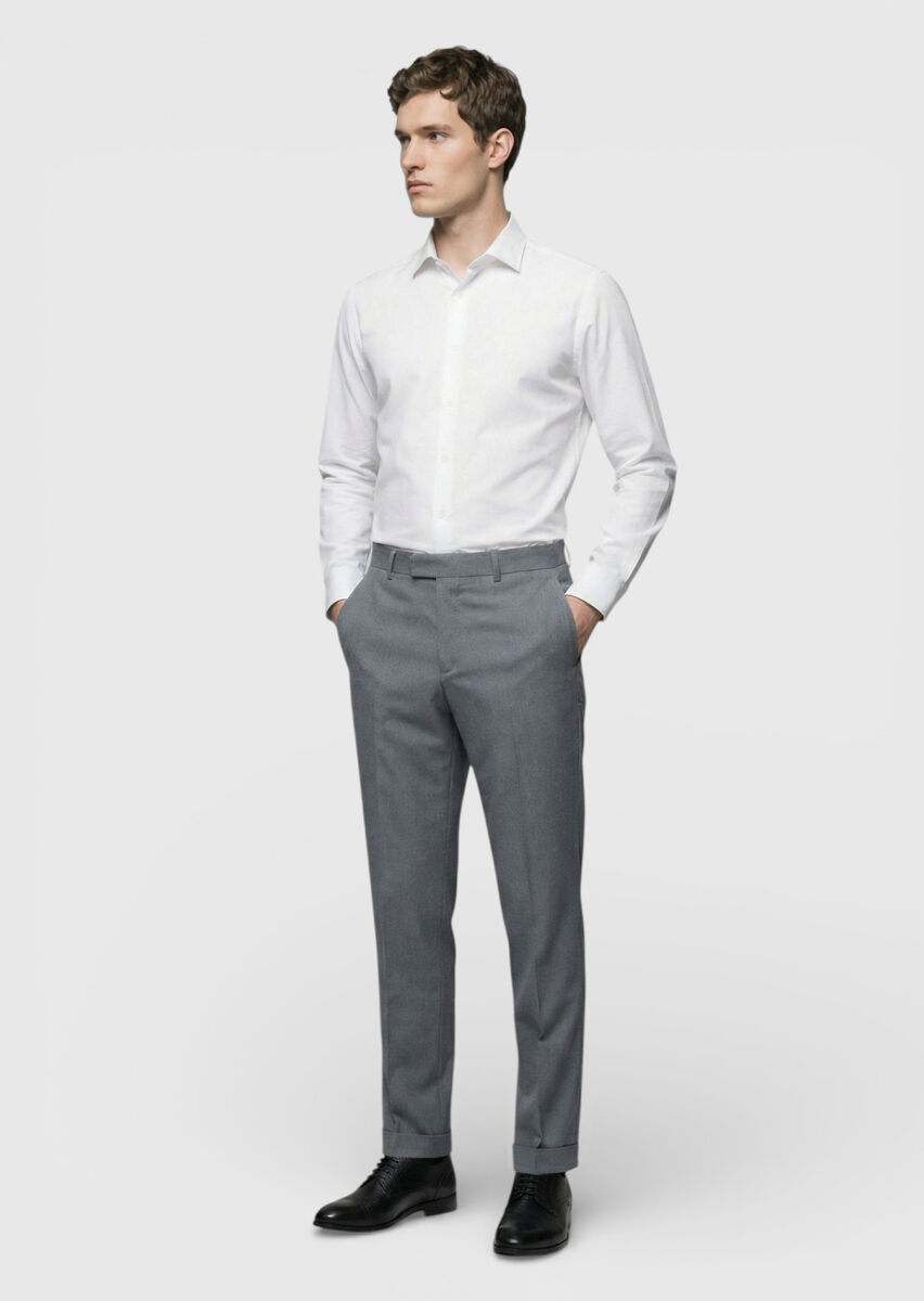 Gri Dokuma Regular Fit Casual %100 Yün Pantolon - 3