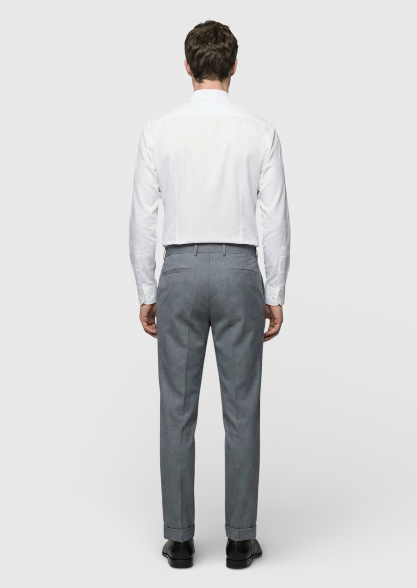 Gri Dokuma Regular Fit Casual %100 Yün Pantolon - 4