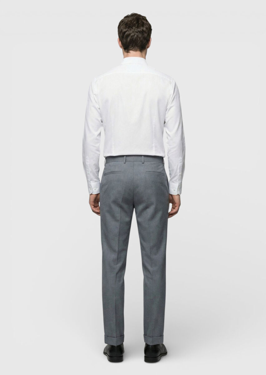 Gri Dokuma Regular Fit Casual %100 Yün Pantolon - 4