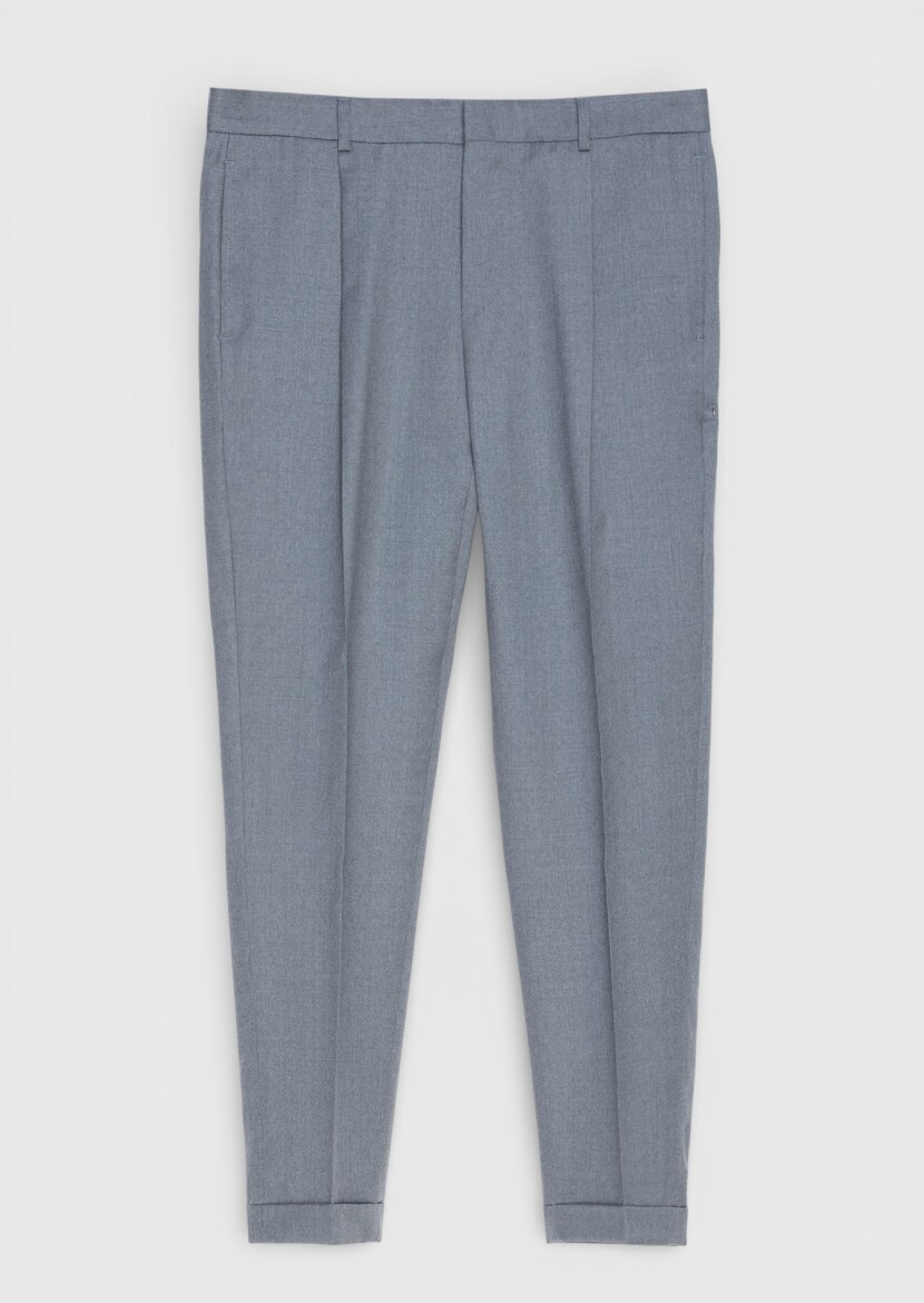 Gri Dokuma Regular Fit Casual %100 Yün Pantolon - 5