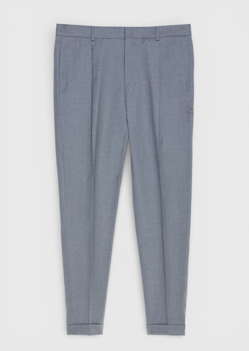 Gri Dokuma Regular Fit Casual %100 Yün Pantolon - 5