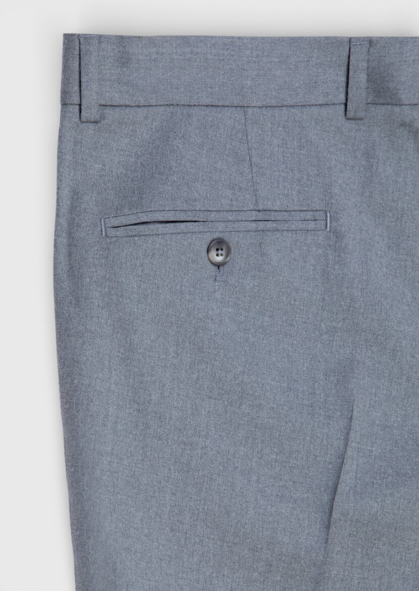 Gri Dokuma Regular Fit Casual %100 Yün Pantolon - 7
