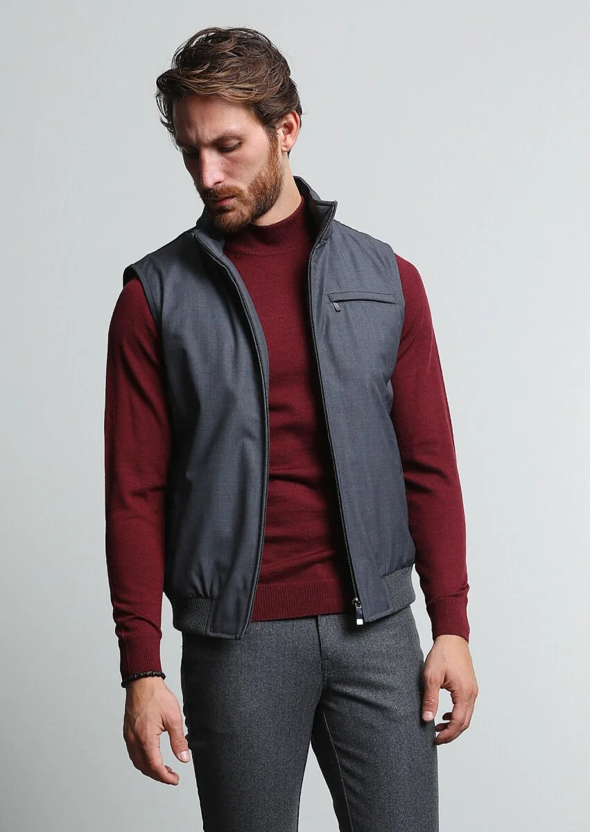 Gri Dokuma Spor Yelek - 1
