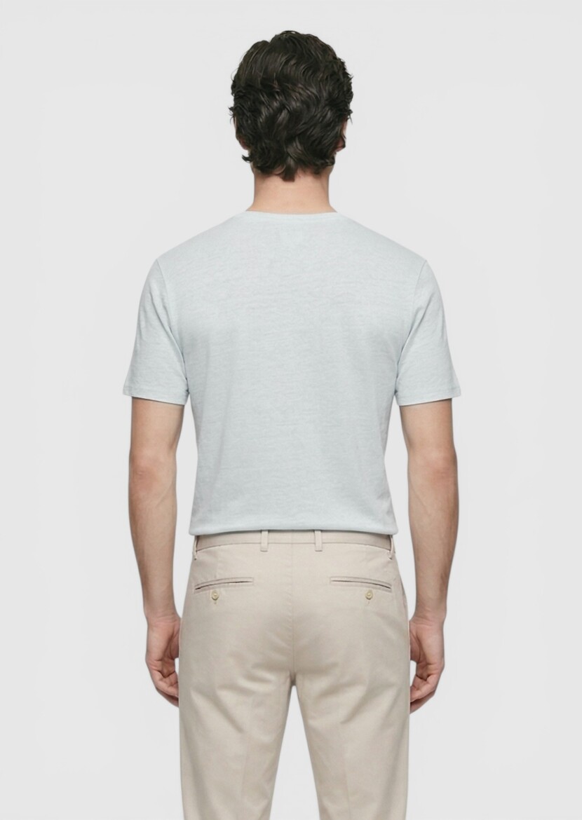 Gri Düz %100 Keten T-Shirt - 4