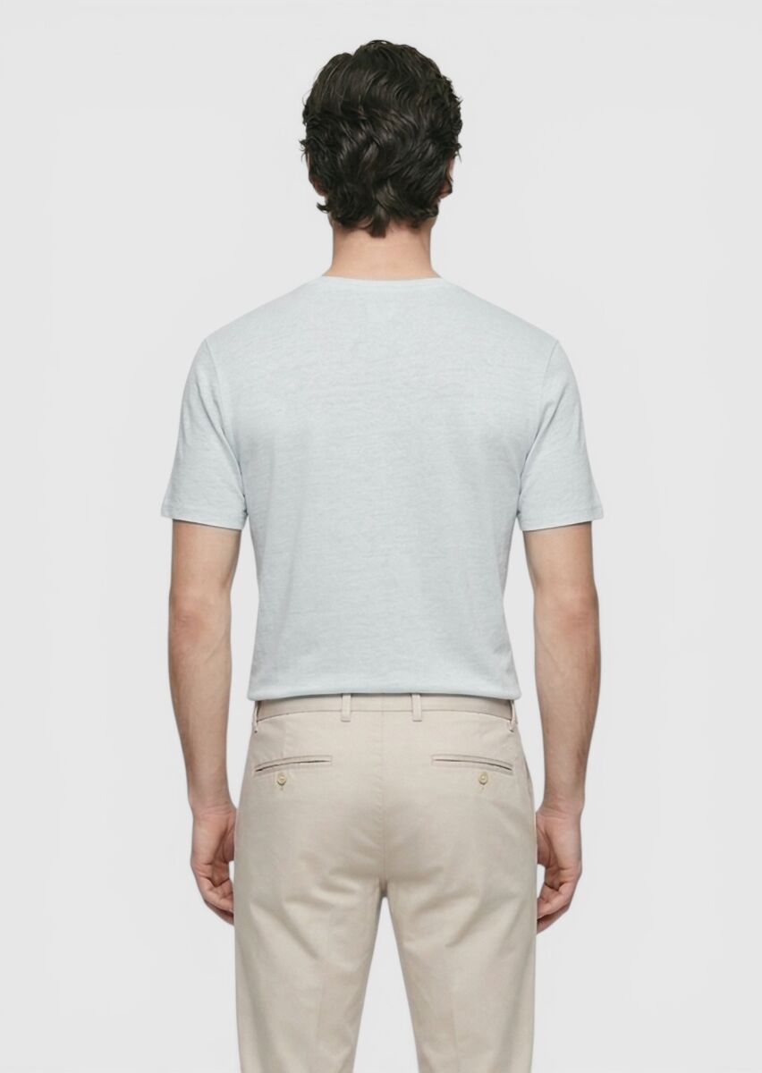 Gri Düz %100 Keten T-Shirt - 4