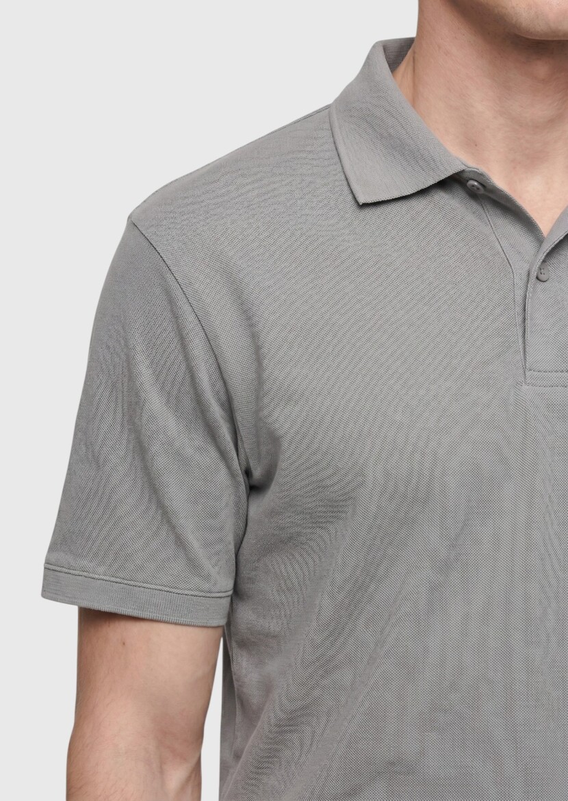 Gri Düz %100 Pamuk T-Shirt - 4