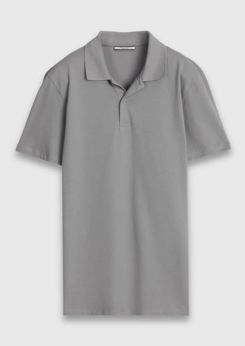 Gri Düz %100 Pamuk T-Shirt - 6