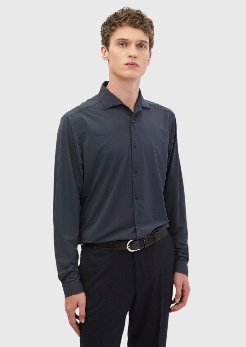 Gri Düz Casual Fit Casual Gömlek - RAMSEY