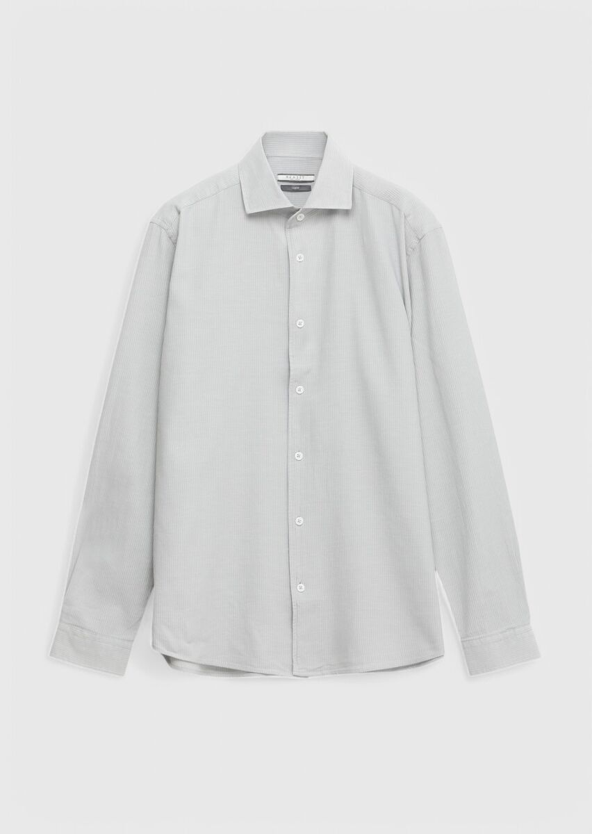 Gri Düz Casual Fit Dokuma Casual %100 Pamuk Gömlek - 5