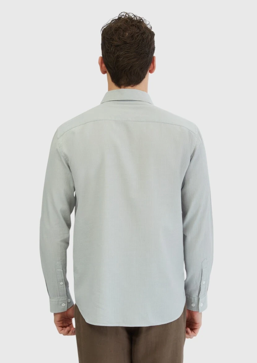 Gri Düz Casual Fit Dokuma Casual %100 Pamuk Gömlek 