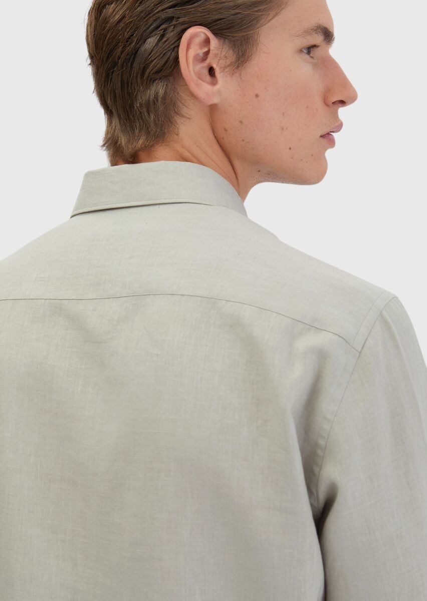 Gri Düz Casual Fit Dokuma Casual Pamuk Karışımlı Gömlek - 6
