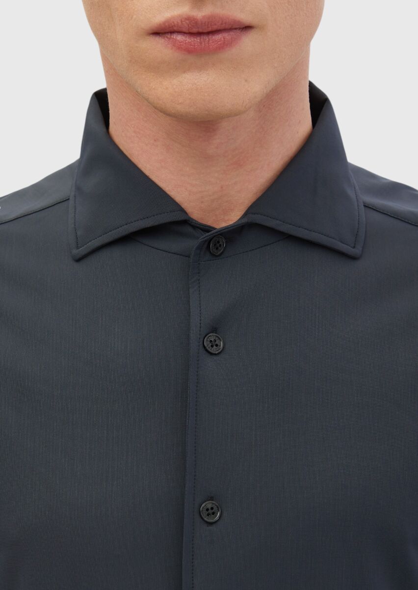 Gri Düz Casual Fit Uzun Casual Gömlek - 4