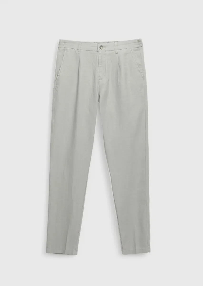 Gri Düz Dokuma Jogging Fit Casual %100 Keten Pantolon - 6
