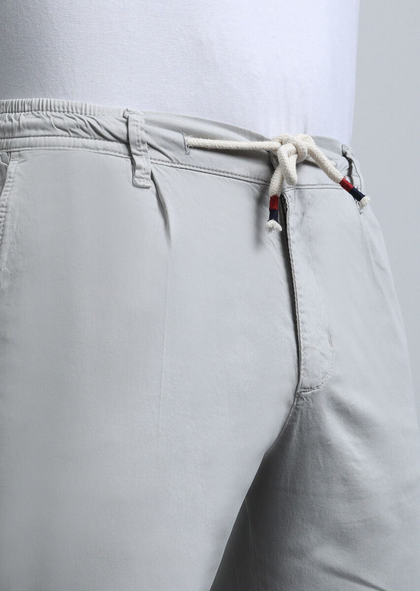 Gri Düz Dokuma Jogging Fit Casual Pamuk Karışımlı Pantolon - 2