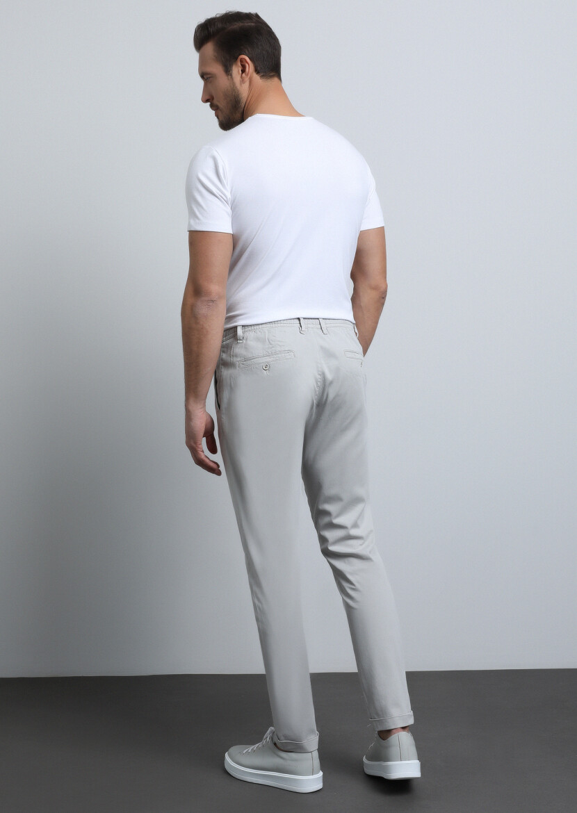 Gri Düz Dokuma Jogging Fit Casual Pamuk Karışımlı Pantolon - 3