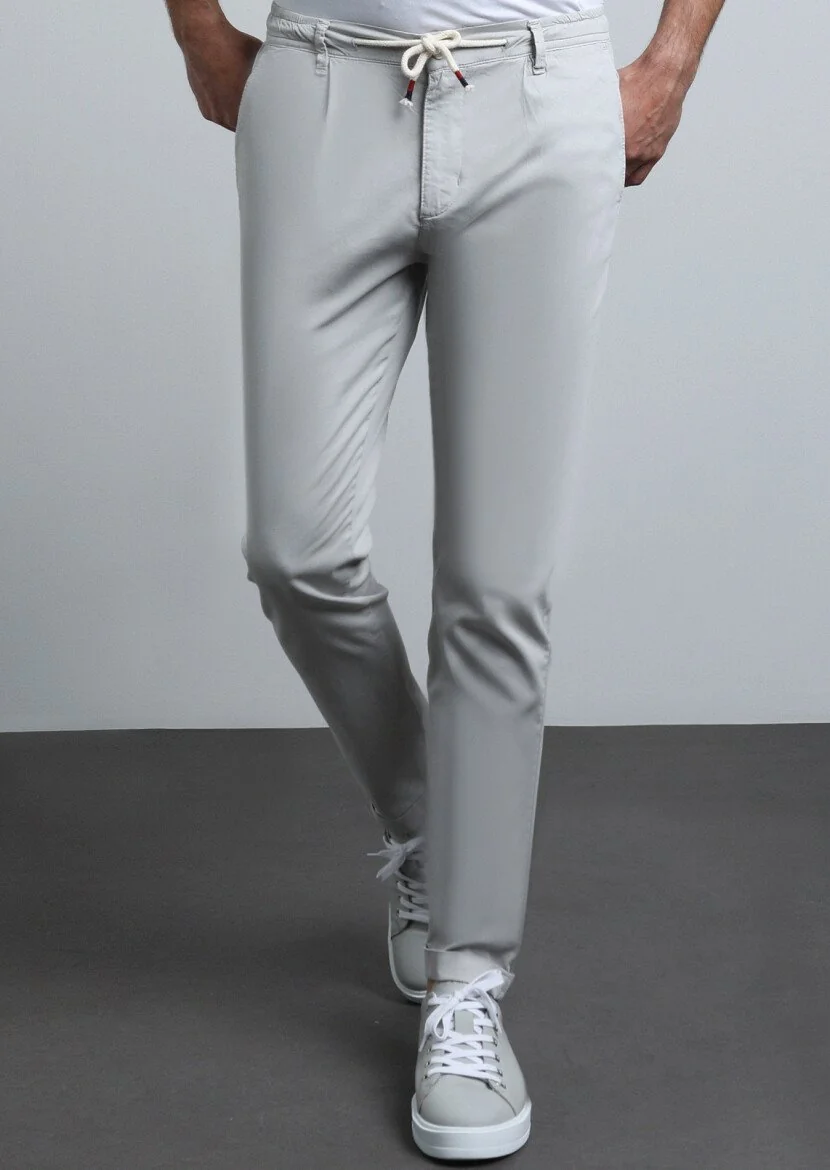 Gri Düz Dokuma Jogging Fit Casual Pamuk Karışımlı Pantolon - 1