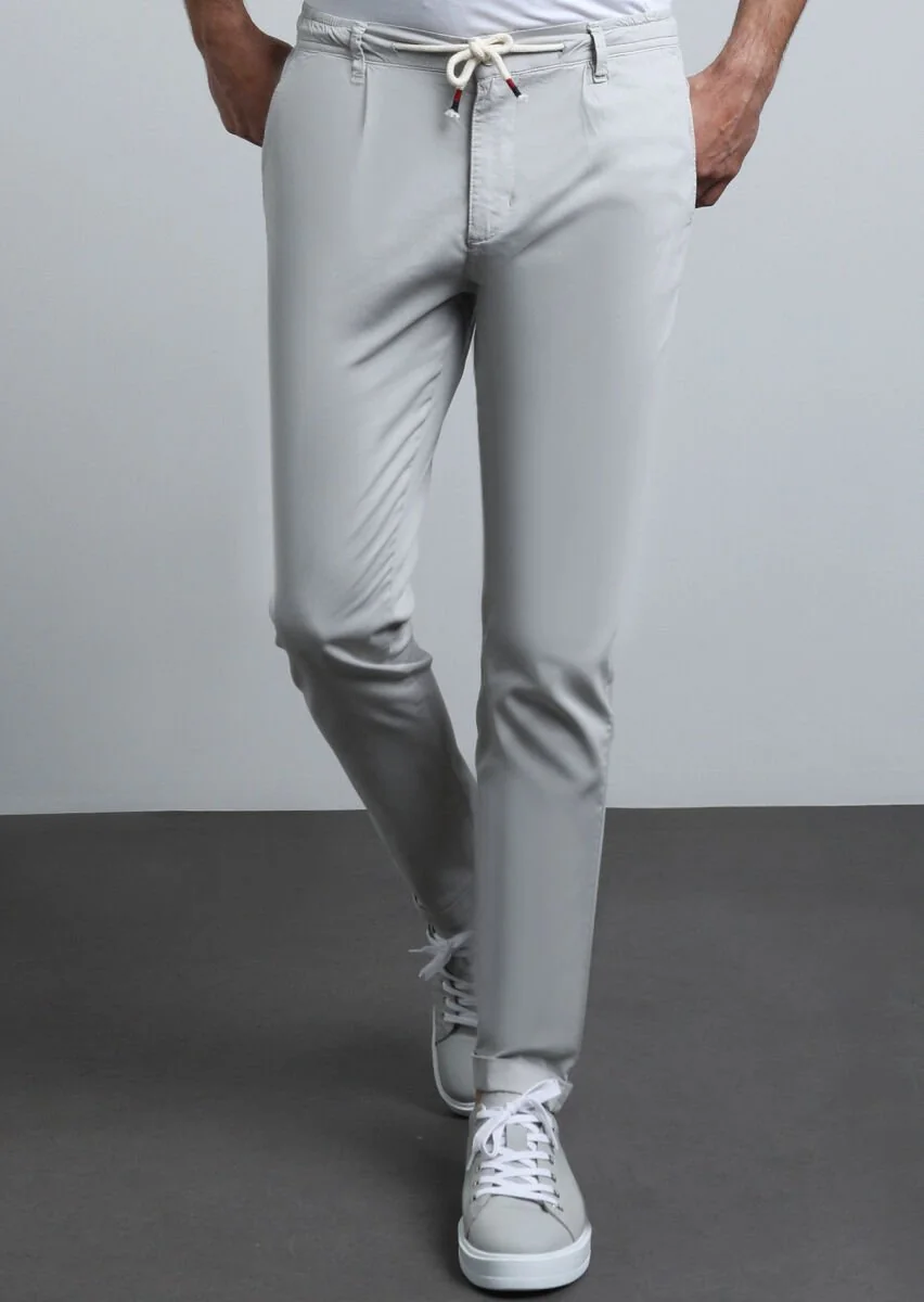 Gri Düz Dokuma Jogging Fit Casual Pamuk Karışımlı Pantolon - 1
