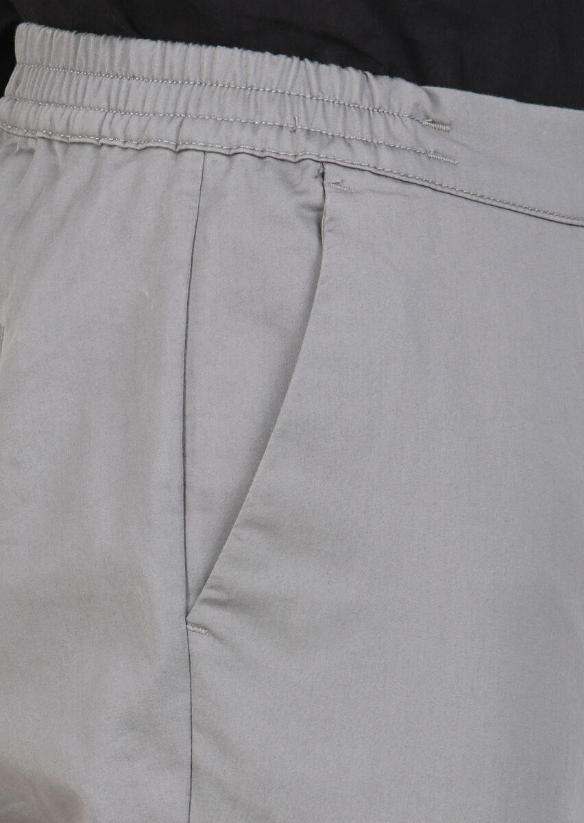 Gri Düz Dokuma Jogging Fit Casual Pamuk Karışımlı Pantolon - 4