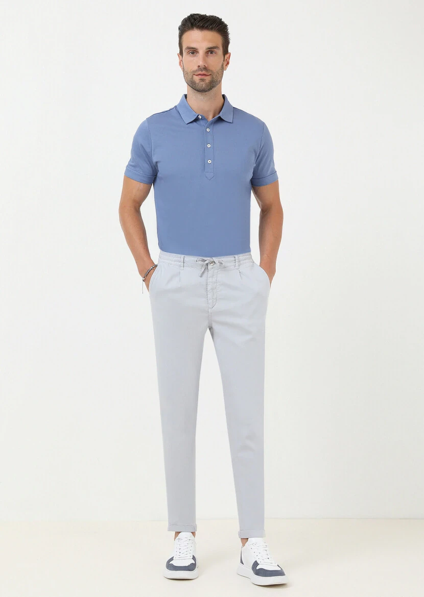 Gri Düz Dokuma Jogging Fit Casual Pamuk Karışımlı Pantolon - 3
