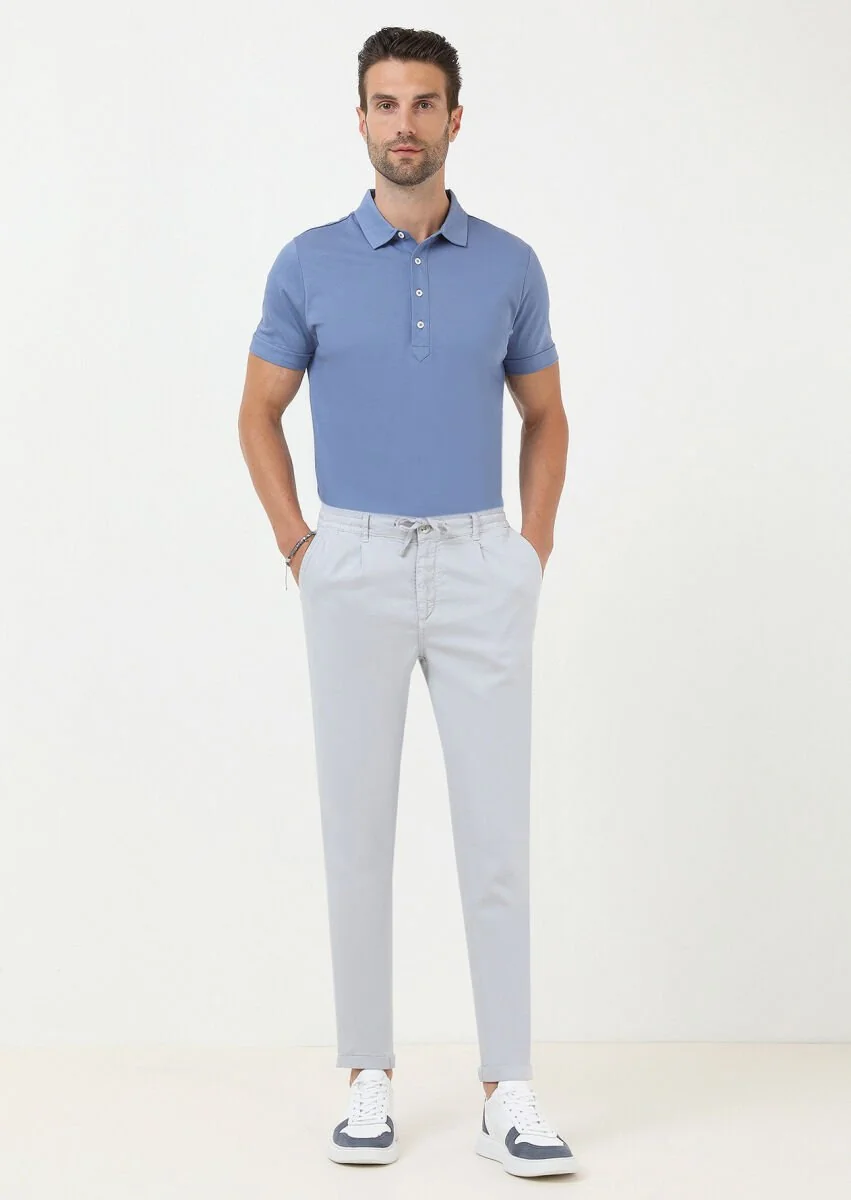 Gri Düz Dokuma Jogging Fit Casual Pamuk Karışımlı Pantolon - 3