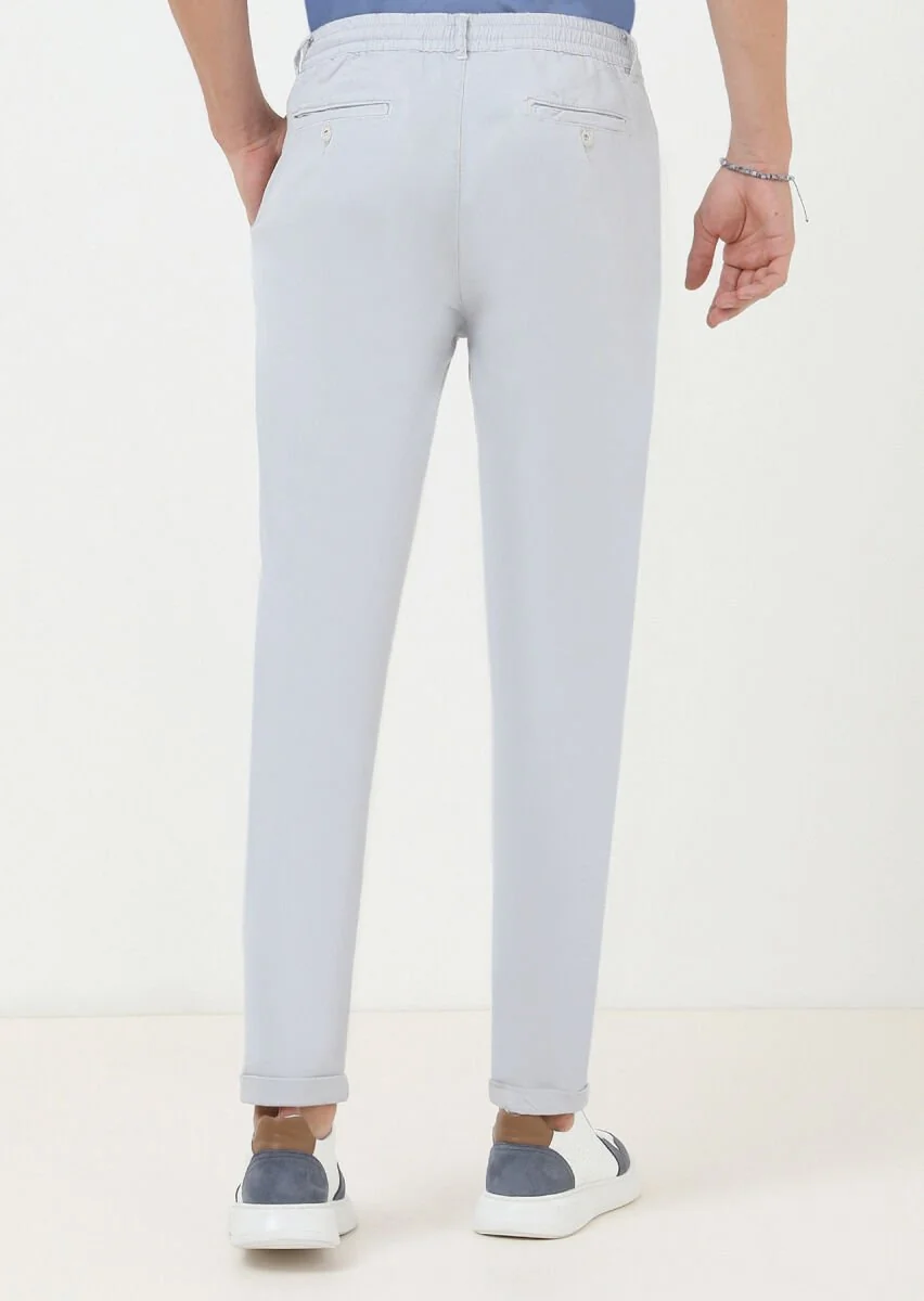 Gri Düz Dokuma Jogging Fit Casual Pamuk Karışımlı Pantolon - 4