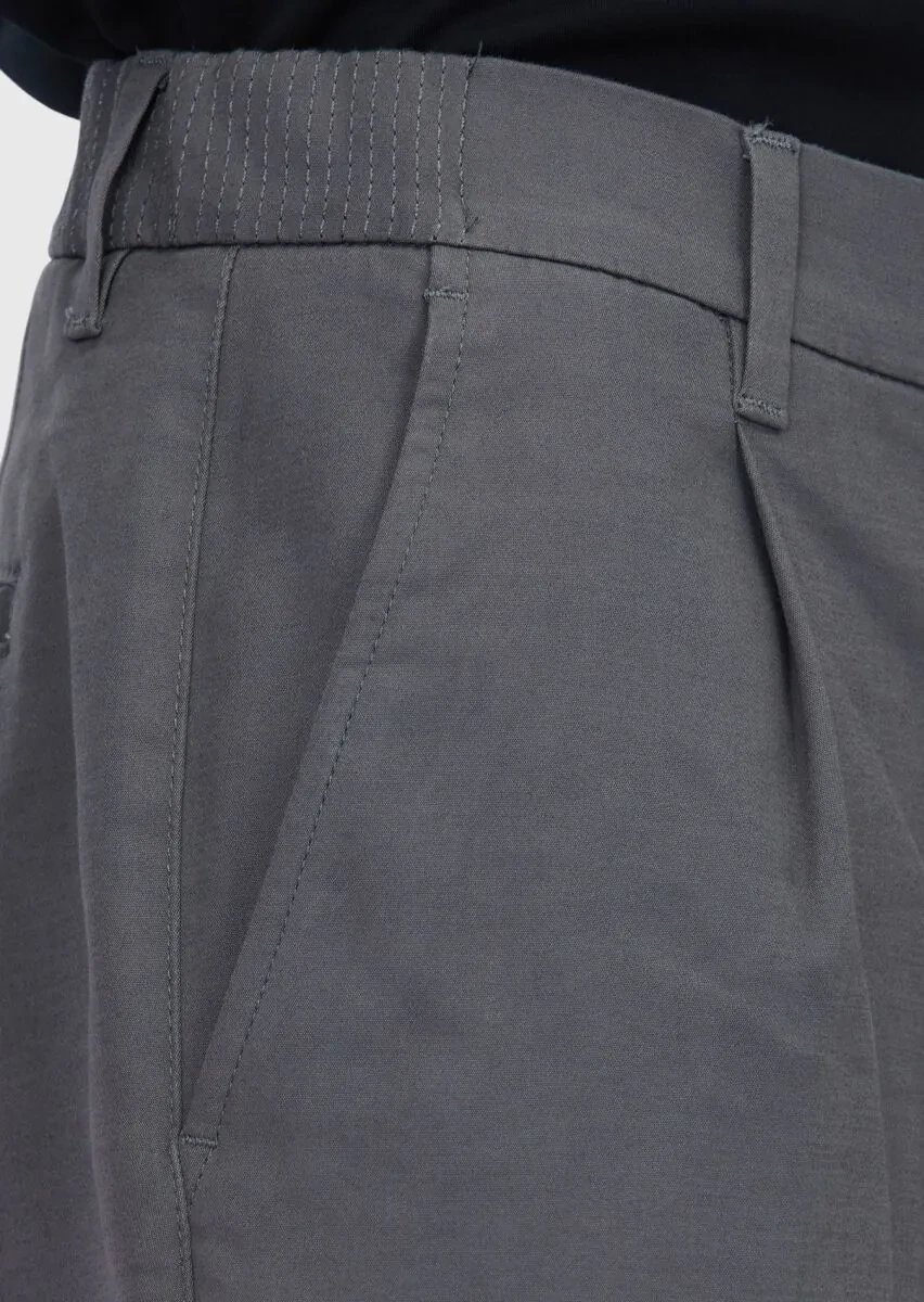 Gri Düz Dokuma Jogging Fit Casual Pamuk Karışımlı Pantolon - 3