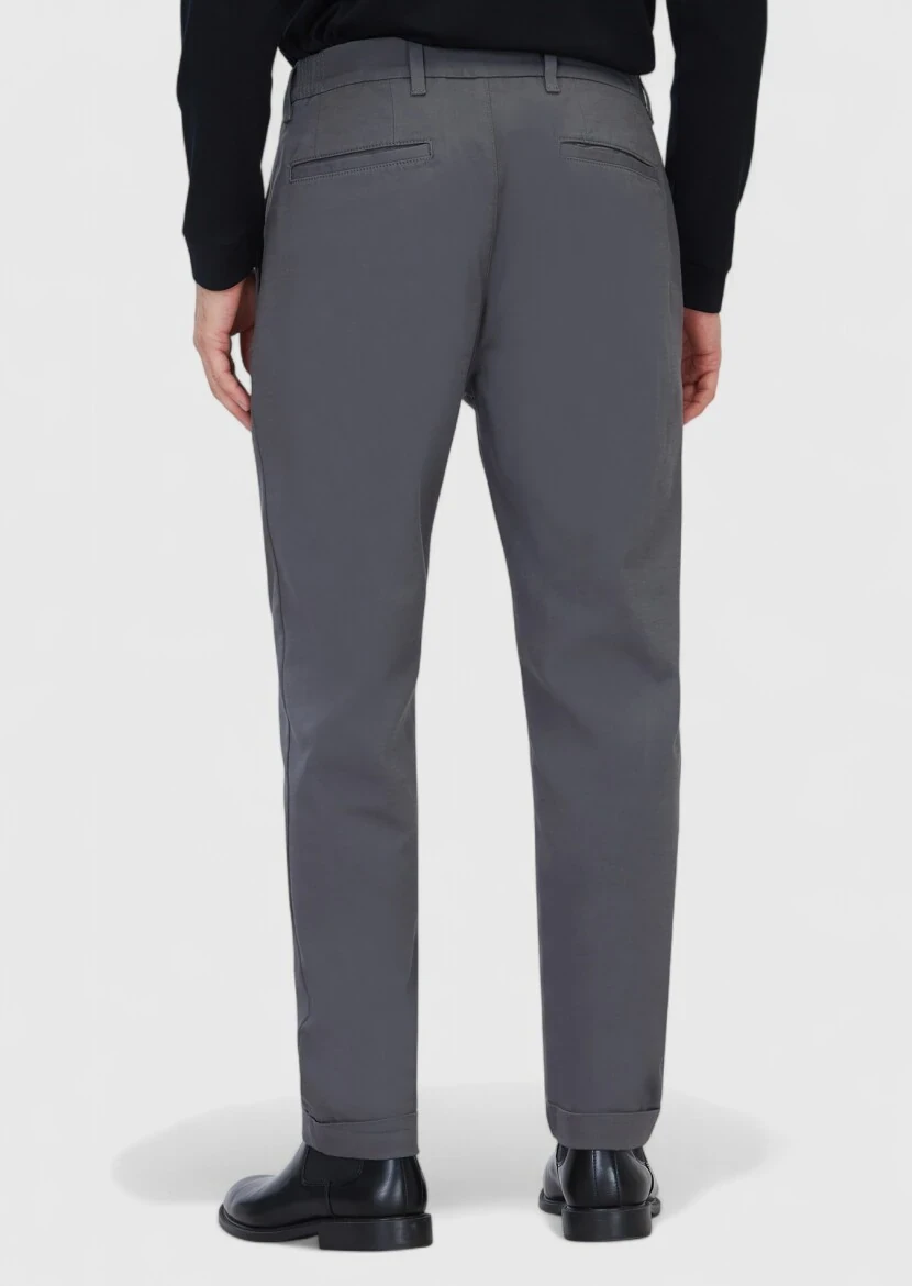 Gri Düz Dokuma Jogging Fit Casual Pamuk Karışımlı Pantolon - 5