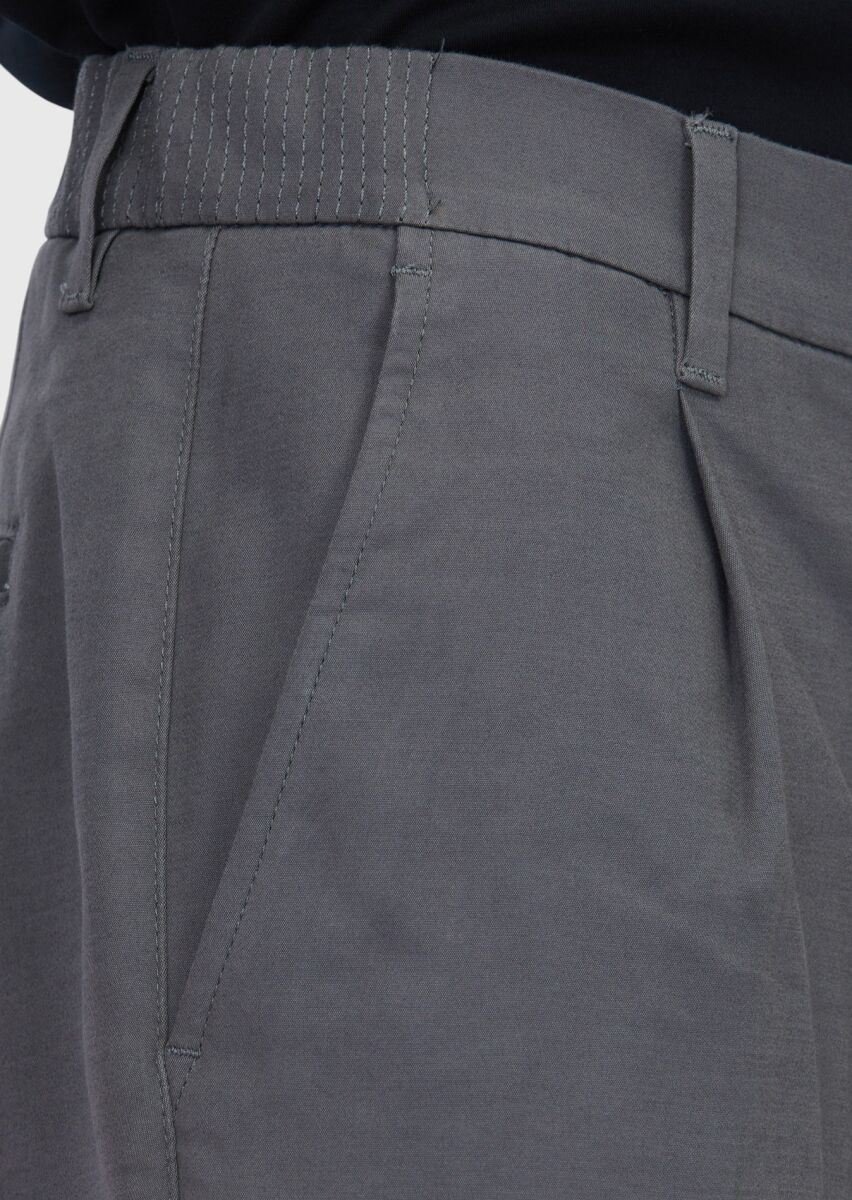 Gri Düz Dokuma Jogging Fit Casual Pamuk Karışımlı Pantolon - 3