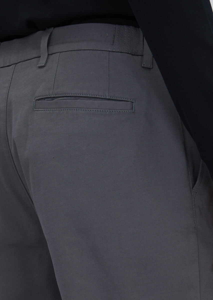 Gri Düz Dokuma Jogging Fit Casual Pamuk Karışımlı Pantolon - 4