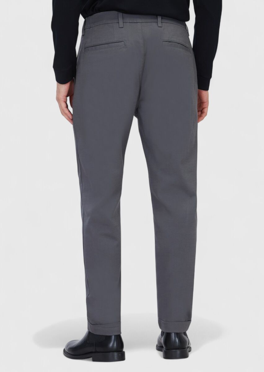 Gri Düz Dokuma Jogging Fit Casual Pamuk Karışımlı Pantolon - 5