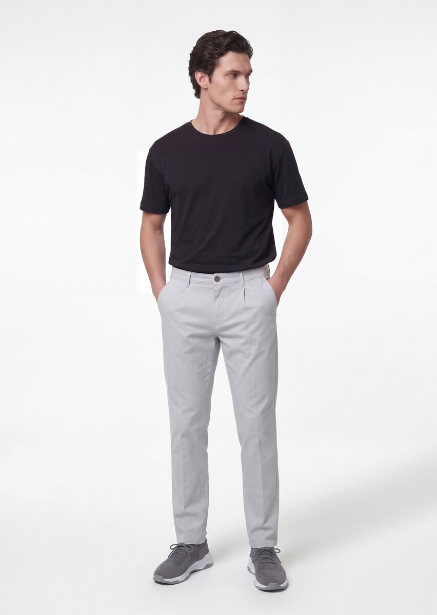 Gri Düz Dokuma Jogging Fit Casual Pamuk Karışımlı Pantolon - 1